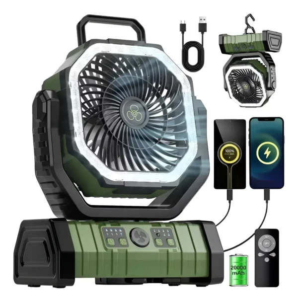 Ventilador Portátil Recargable Luz Led Con Gancho