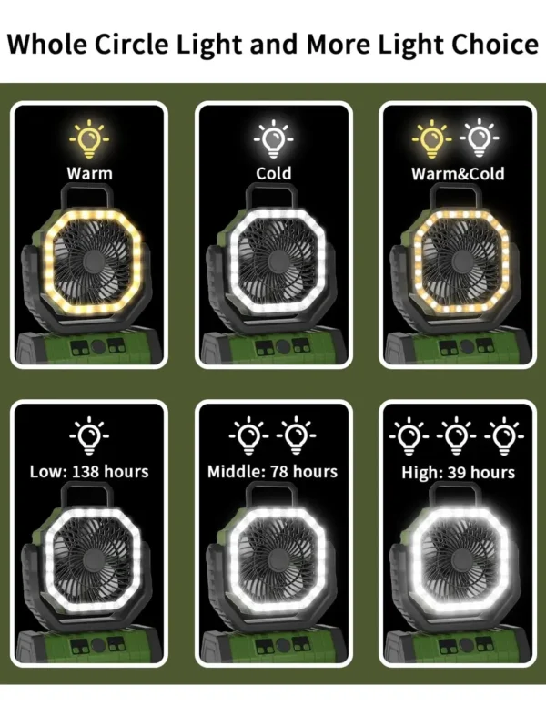 Ventilador Portátil Recargable Luz Led Con Gancho